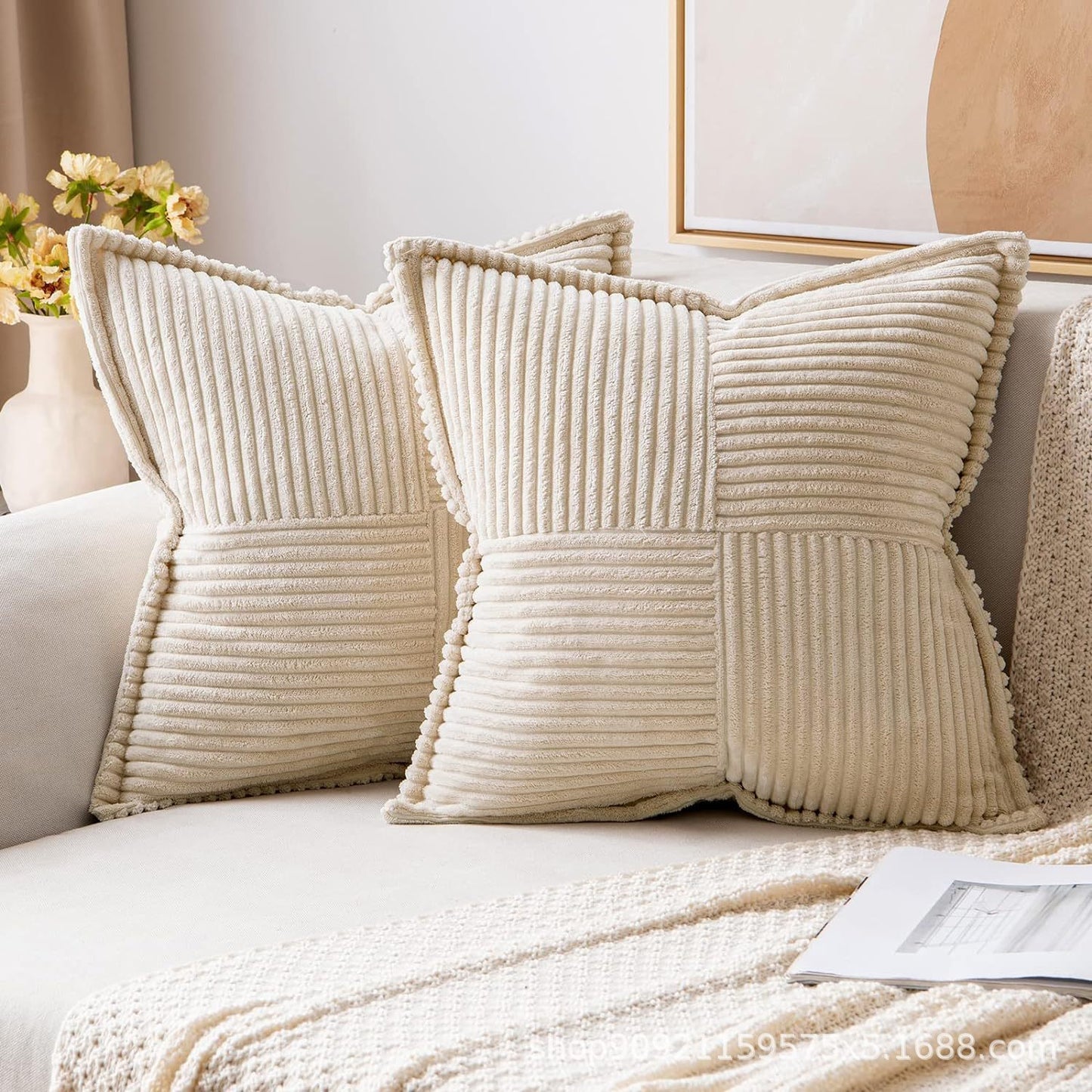 Corduroy Pillow Covers with Striped Texture