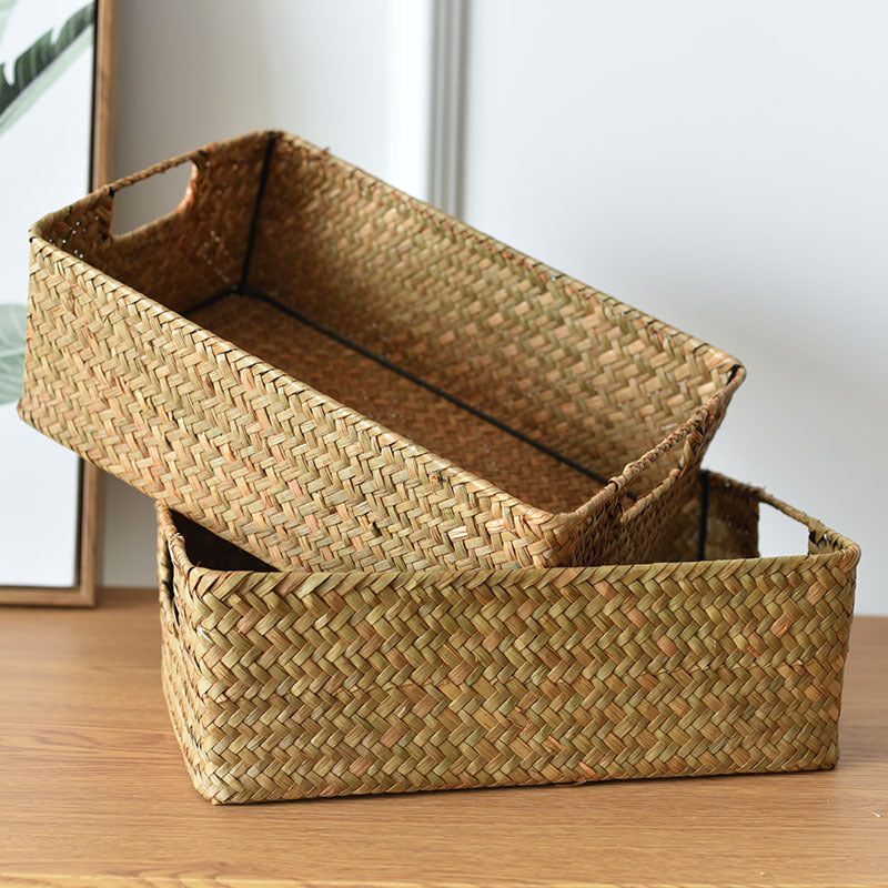 Straw Woven Rectangular Storage Basket