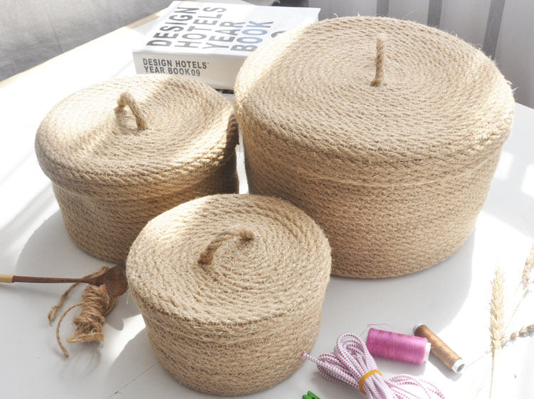 Linen Blend Storage Basket with Lid