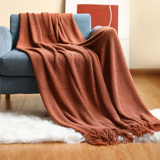Knitted Sofa Blanket with Grid Pattern
