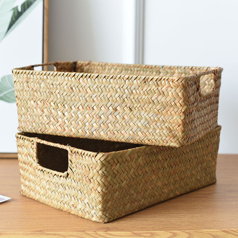 Straw Woven Rectangular Storage Basket